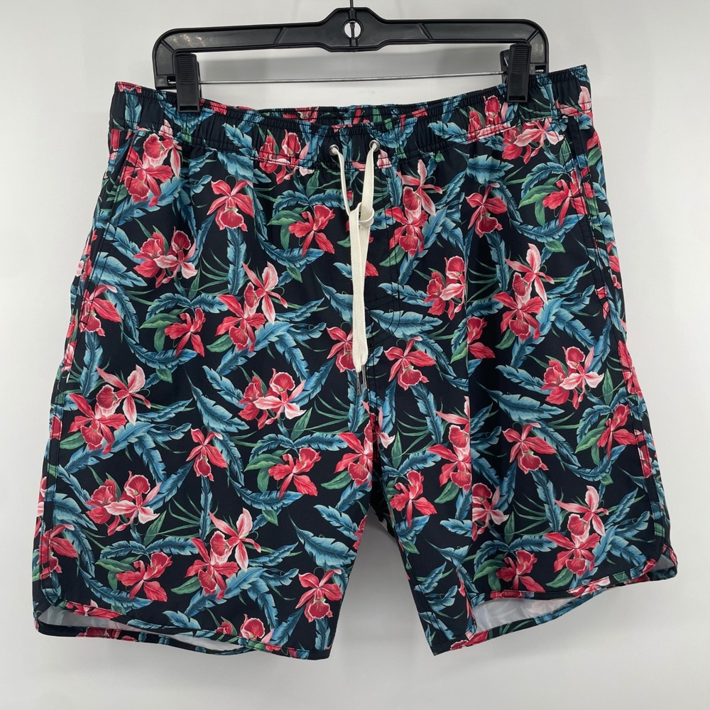 Fair Harbor Swim Trunks Mens XL Black Pink Floral Tropical BreezeKnit Shorts